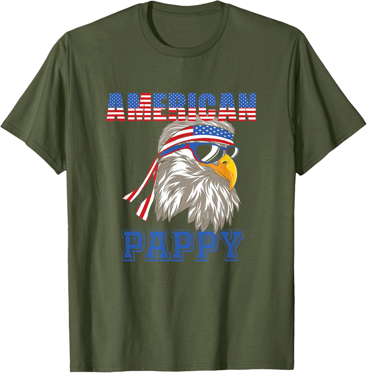 Mens American Pappy Eagle Flag 4th July T-Shirt - Olive Green