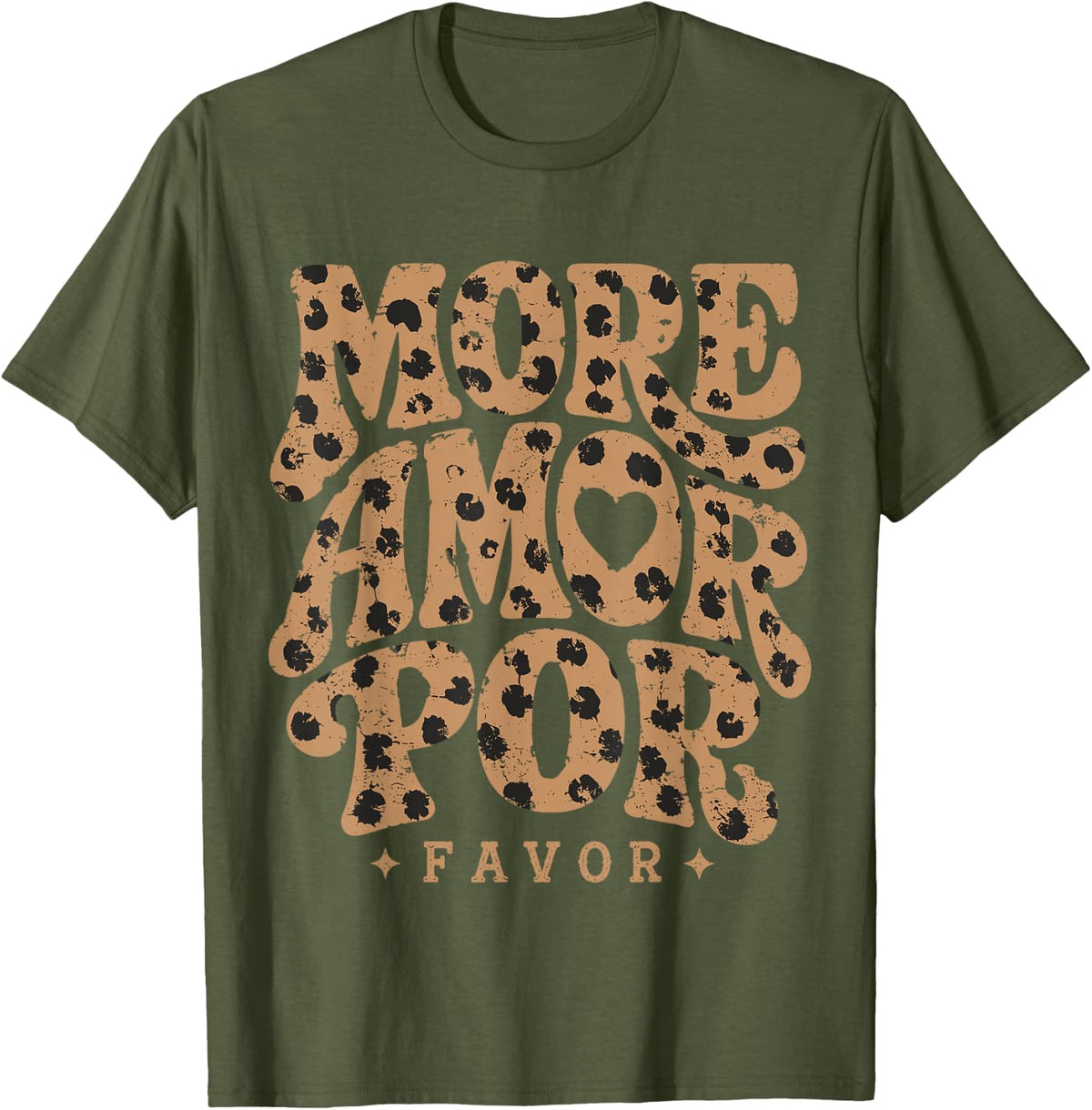 More Amor Por Favor Animal Pattern Retro T-Shirt - Olive Green
