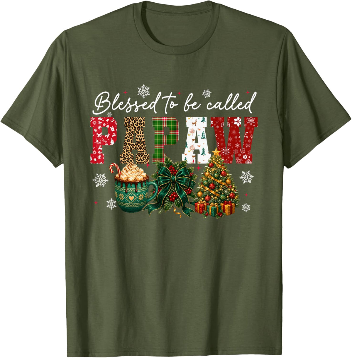 Blessed to Be Called Papaw Christmas Papaw T-Shirt - Olive Green