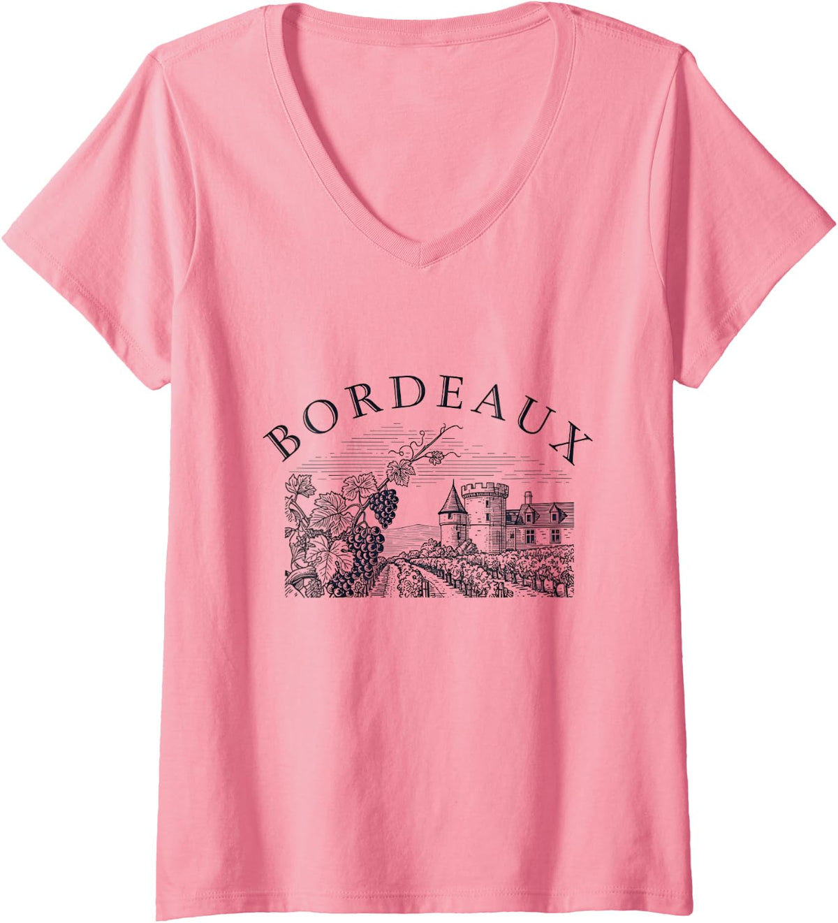 Womens Bordeaux France Wine Region Winery Vineyard Chateau V-Neck T-Shirt - Pink