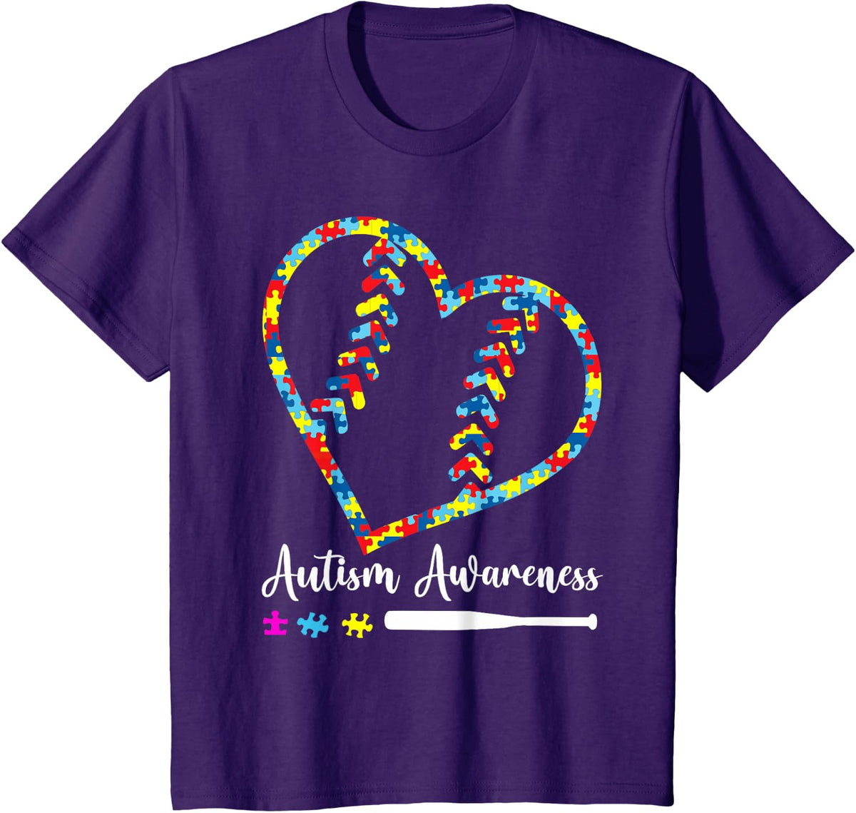 Softball Baseball Autism Awareness T-Shirt - Purple
