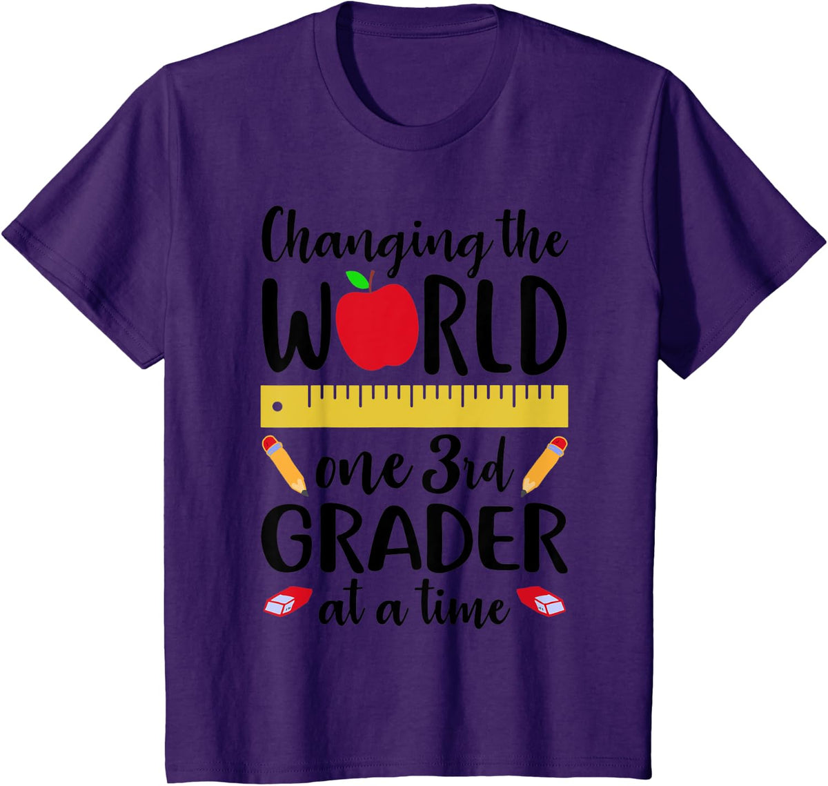 CHANGING WORLD ONE 3rd GRADER AT A TIME Third Grade Teacher Men Women Kids T-Shirt - Purple