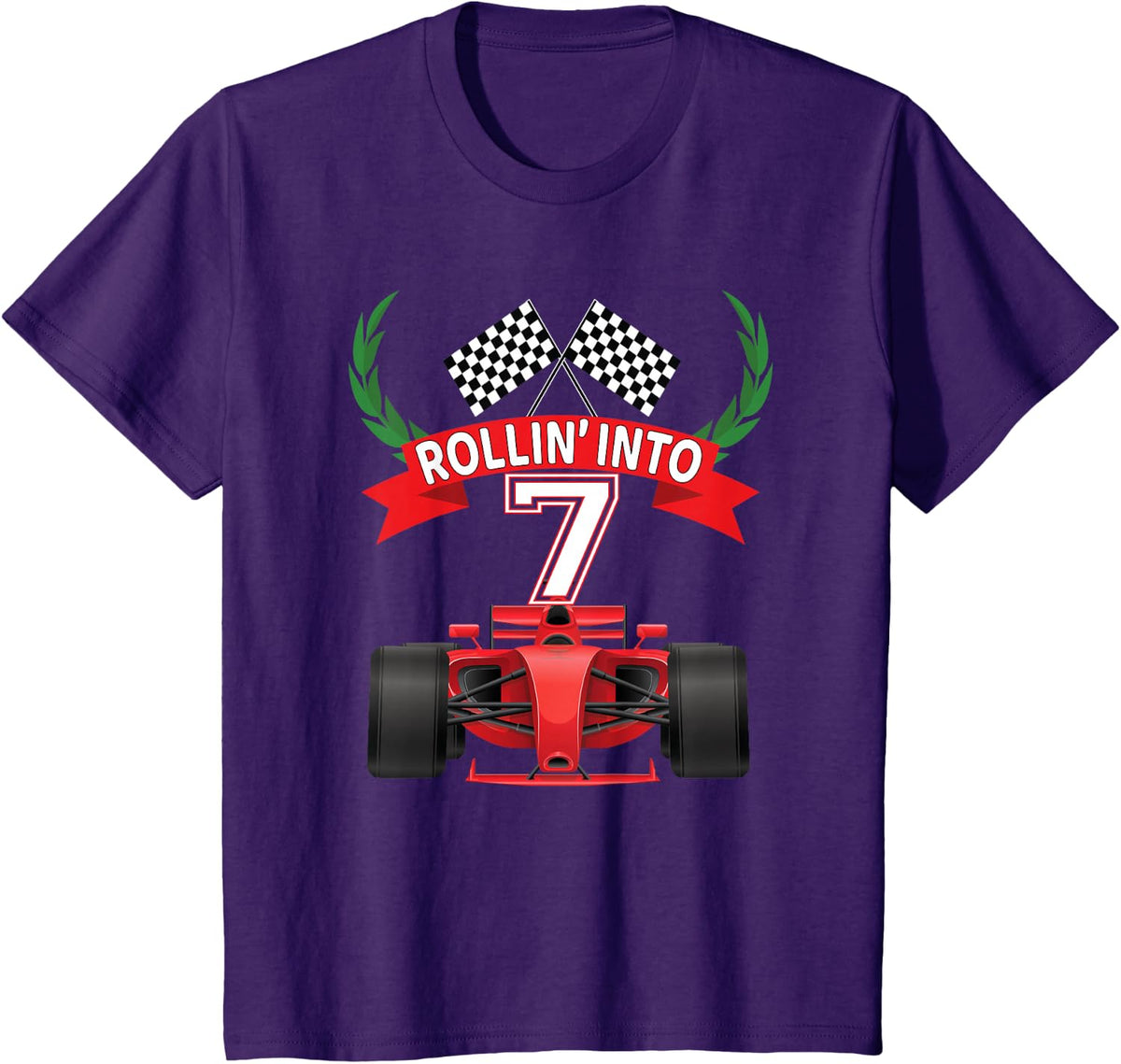 Rollin into 7 Years Old Racing Car Boys 7th Birthday Party T-Shirt - Purple