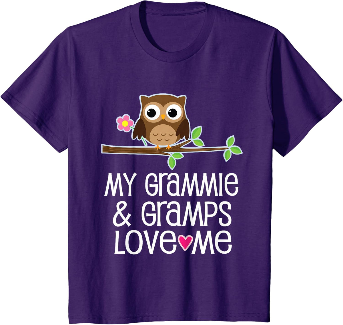 Granddaughter Owl My Grammie and Gramps Love Me Quote T-Shirt - Purple