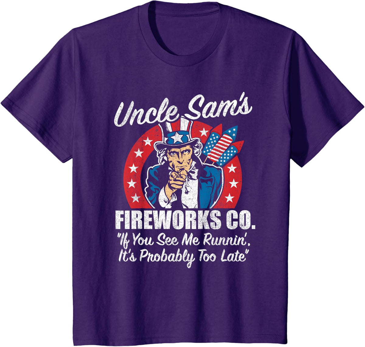 Uncle Sam's Fireworks If You See Me Runnin Funny 4th of July T-Shirt - Purple