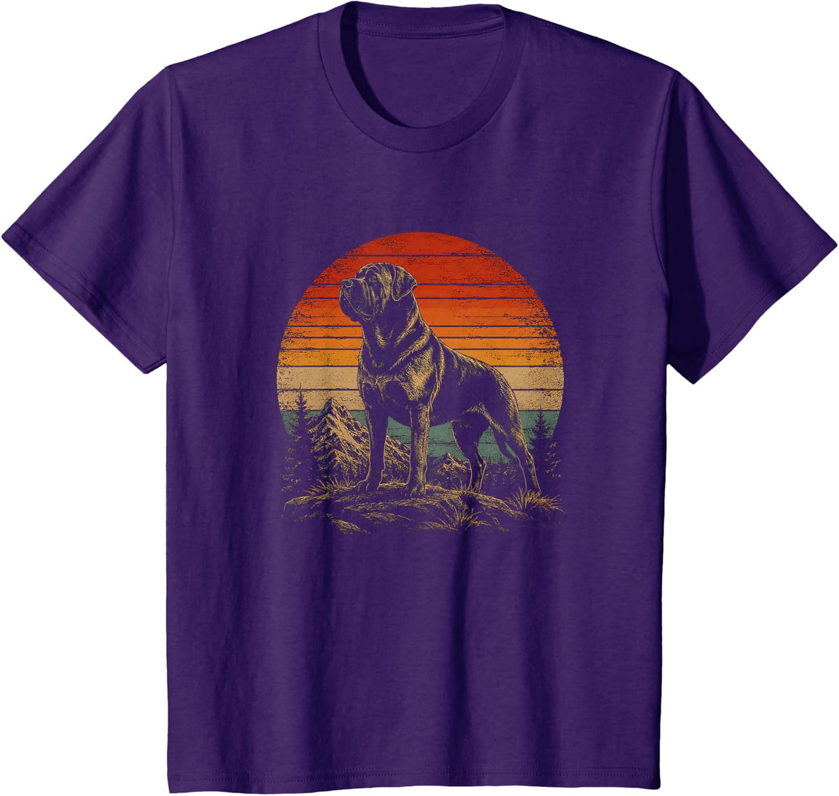 Retro English Mastiff Artwork Design T-Shirt - Purple