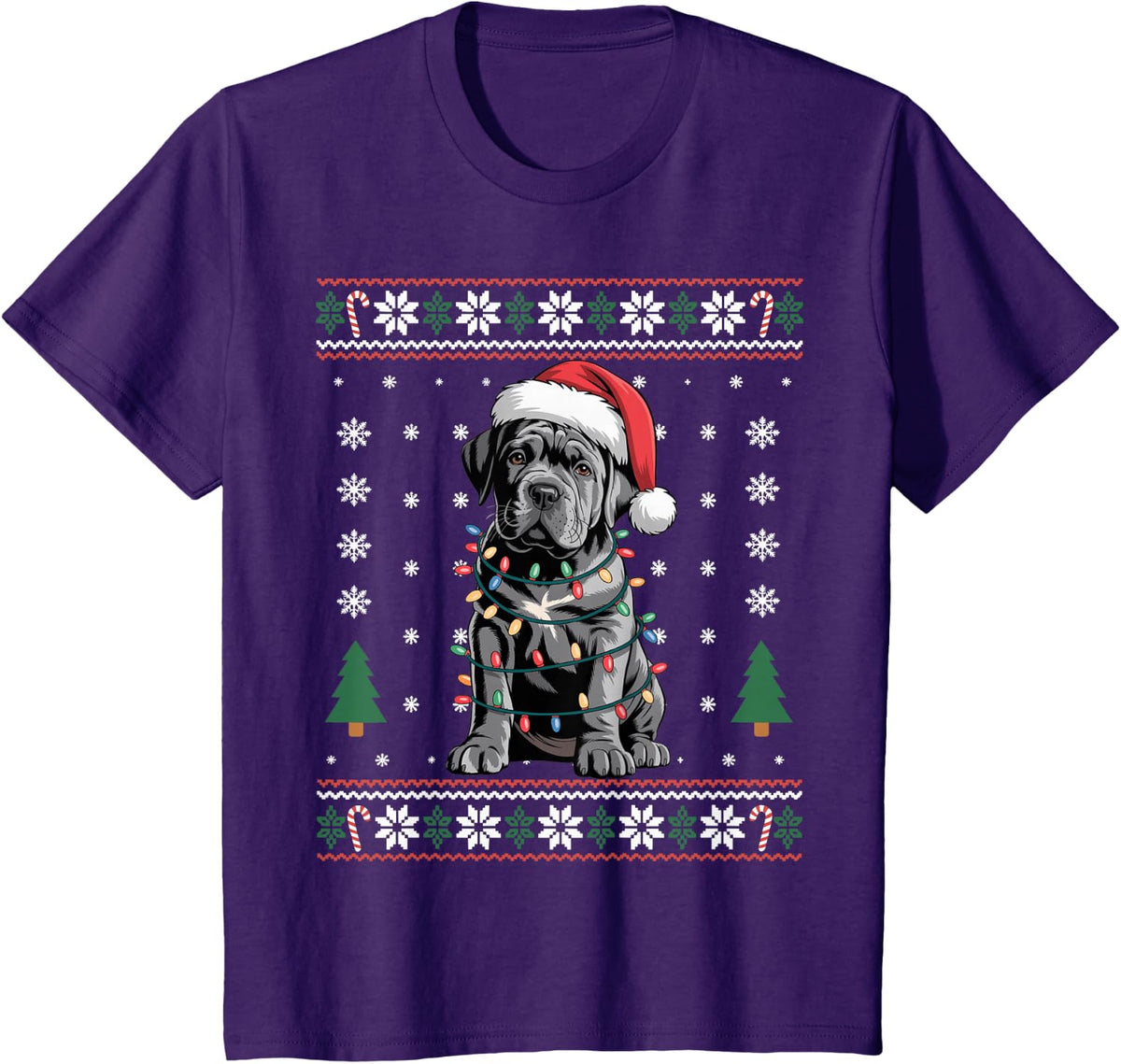 Festive Cute Cane Corso Puppy Santa Lights Dog Mom Dad Lover T-Shirt - Purple