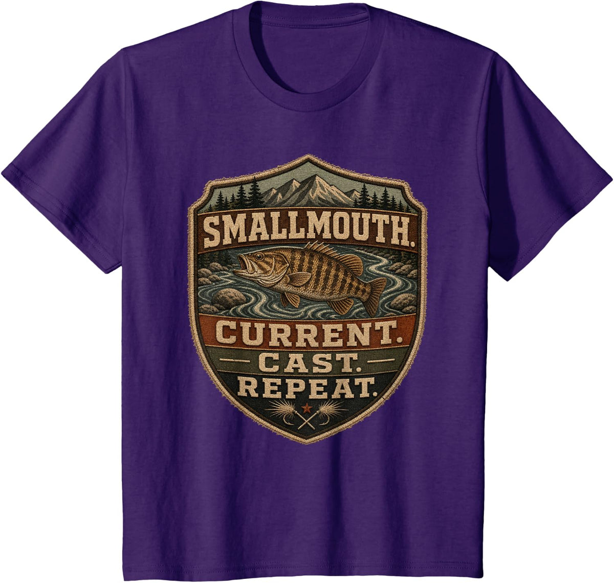 Bass Fishing Smallmouth River Current T-Shirt - Purple