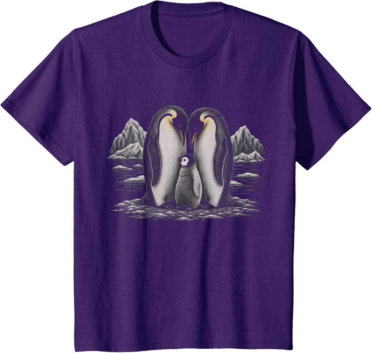 Penguins Family Artwork Design T-Shirt - Purple