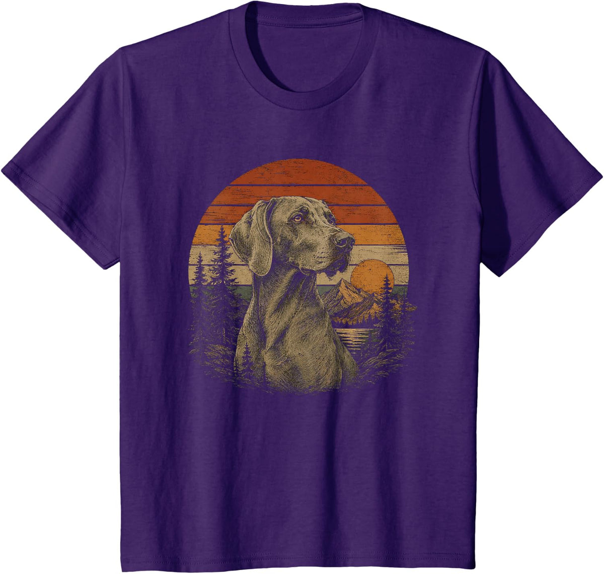 Retro Weimaraner Artwork Graphic T-Shirt - Purple
