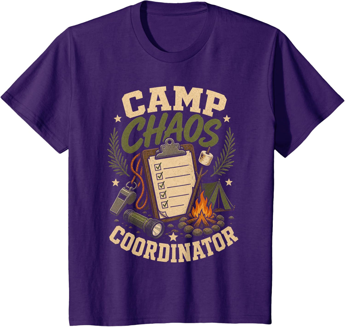 Chaos Camp Coordinator Summer Camp Staff Humor T-Shirt - Purple