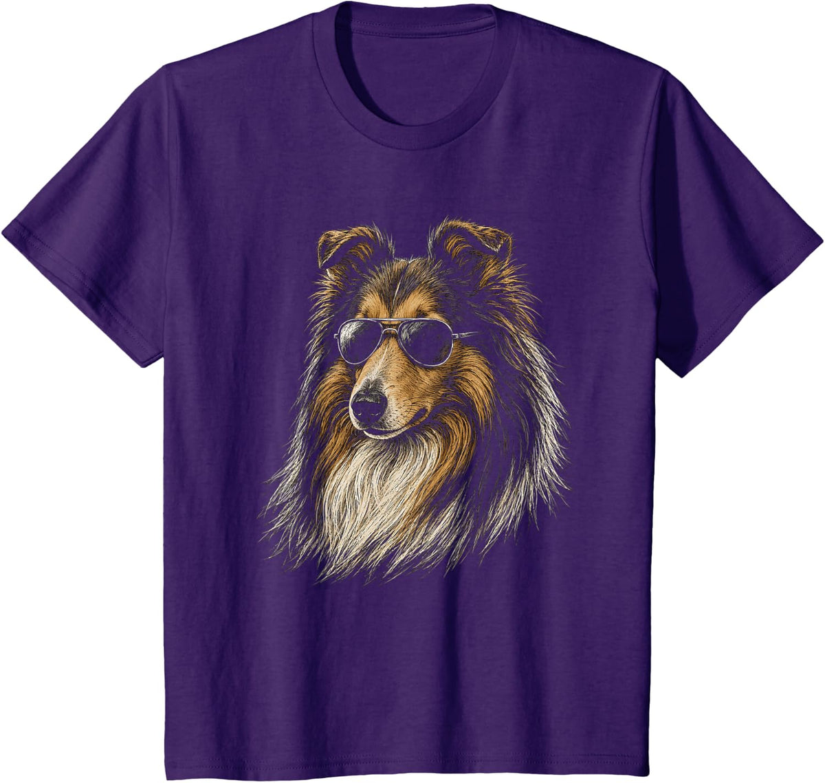 Rough Collie with Sunglasses Artwork Design T-Shirt - Purple