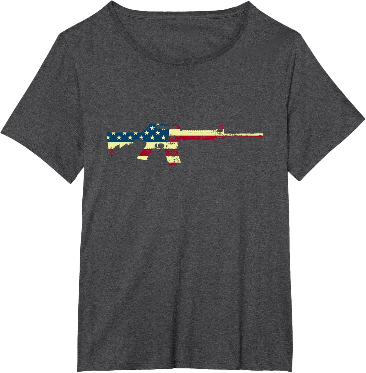 USA American Flag Military Rifle Silhouette T-Shirt - Dark Heather Grey