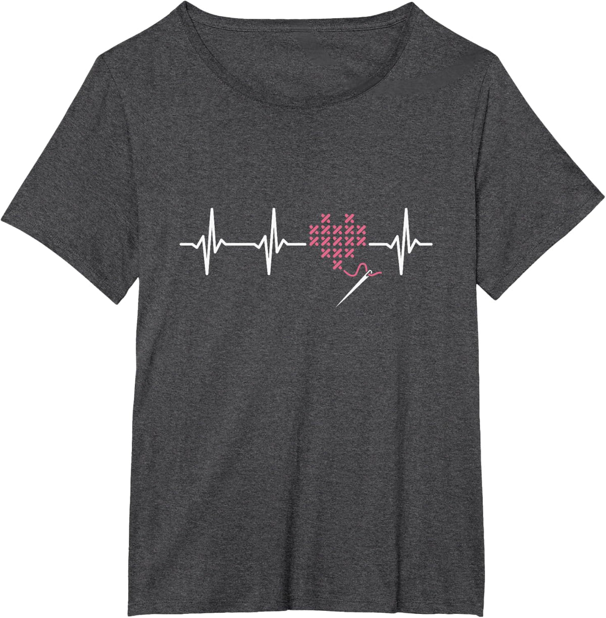 Cross Stitch Heartbeat Cross Stitching T-Shirt - Dark Heather Grey