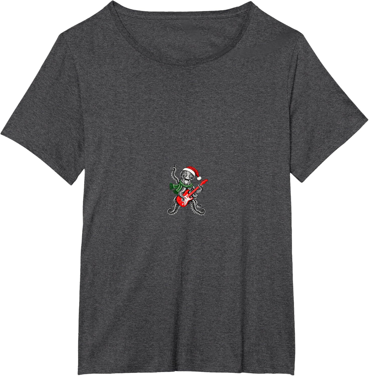 Vintage Octopus Rock Playing Guitar Funny Christmas T-Shirt - Dark Heather Grey