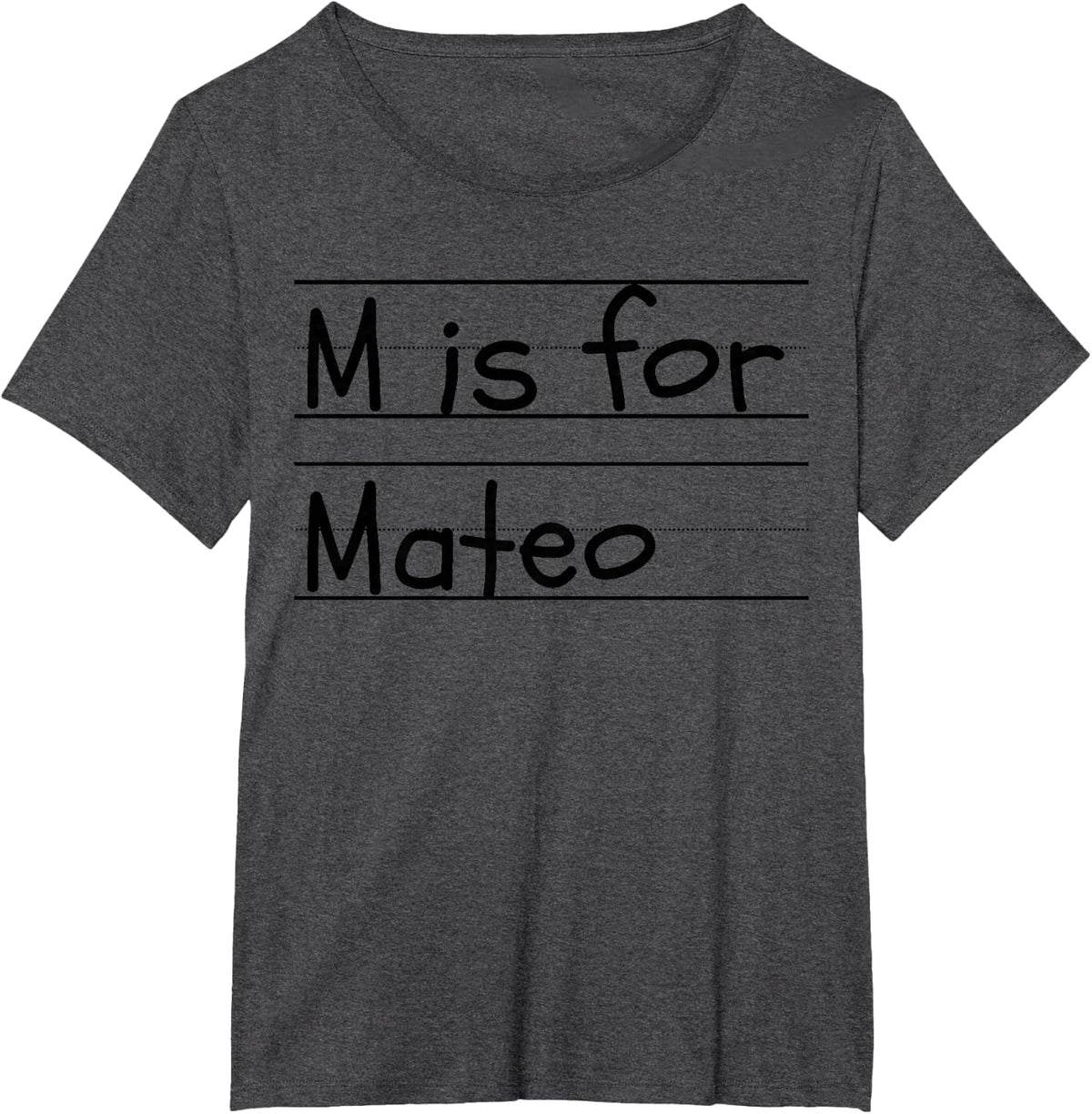 Personalized M is for Mateo Name Student Kindergarten T-Shirt - Dark Heather Grey