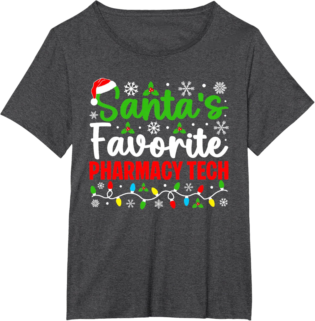 Santa's Favorite Pharmacy Tech Funny Christmas T-Shirt - Dark Heather Grey
