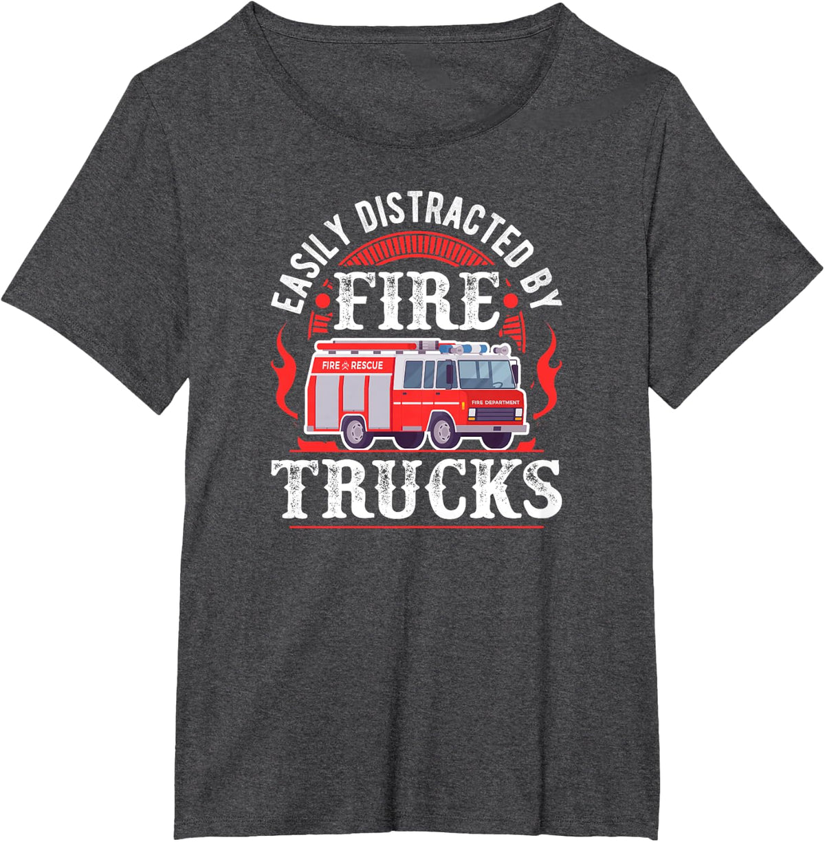 Firefighter Distracted By Fire Trucks T-Shirt - Dark Heather Grey
