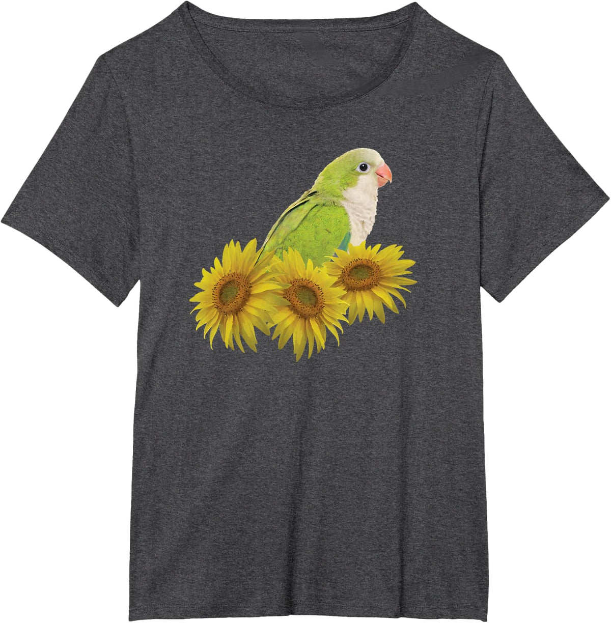 Quaker Parrot Green Monk Parakeet Sunflower T-Shirt - Dark Heather Grey