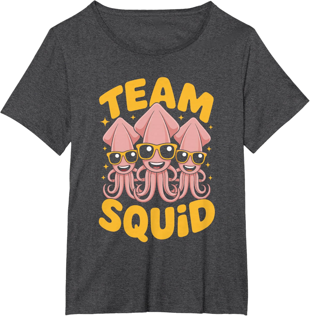Team Squid Funny Cool Cartoon Ocean Coastal Marine Design T-Shirt - Dark Heather Grey