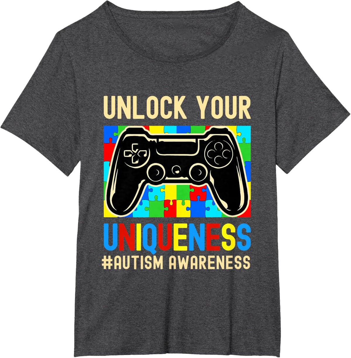 Autism Awareness Boys Girls Video Game Controller Gamer Kids T-Shirt - Dark Heather Grey