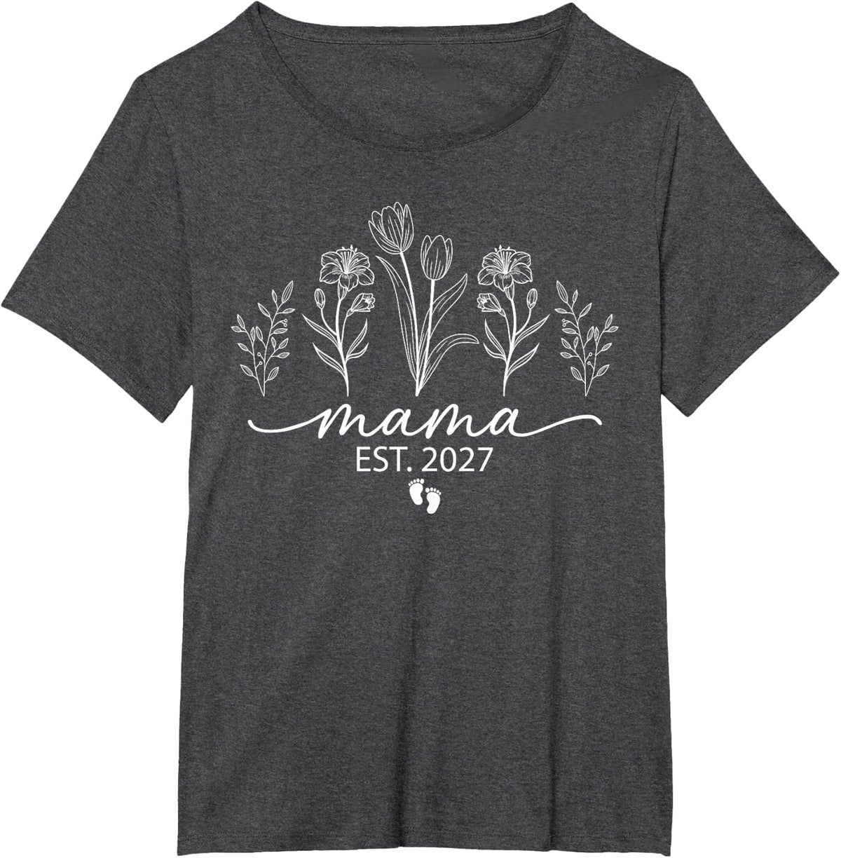 Mama Est. 2027 Baby Announcement Mother's Day New Mom Flora T-Shirt - Dark Heather Grey