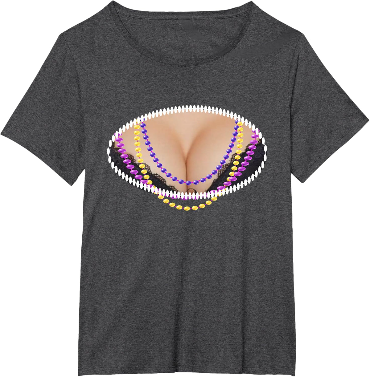 Mardi Gras Funny Busty Beads Boobs T-Shirt - Dark Heather Grey