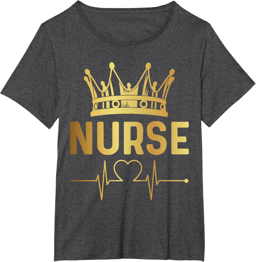 Nurse Life Nurse Day Nurse Week Gold Crown Nurse Tee T-Shirt - Dark Heather Grey