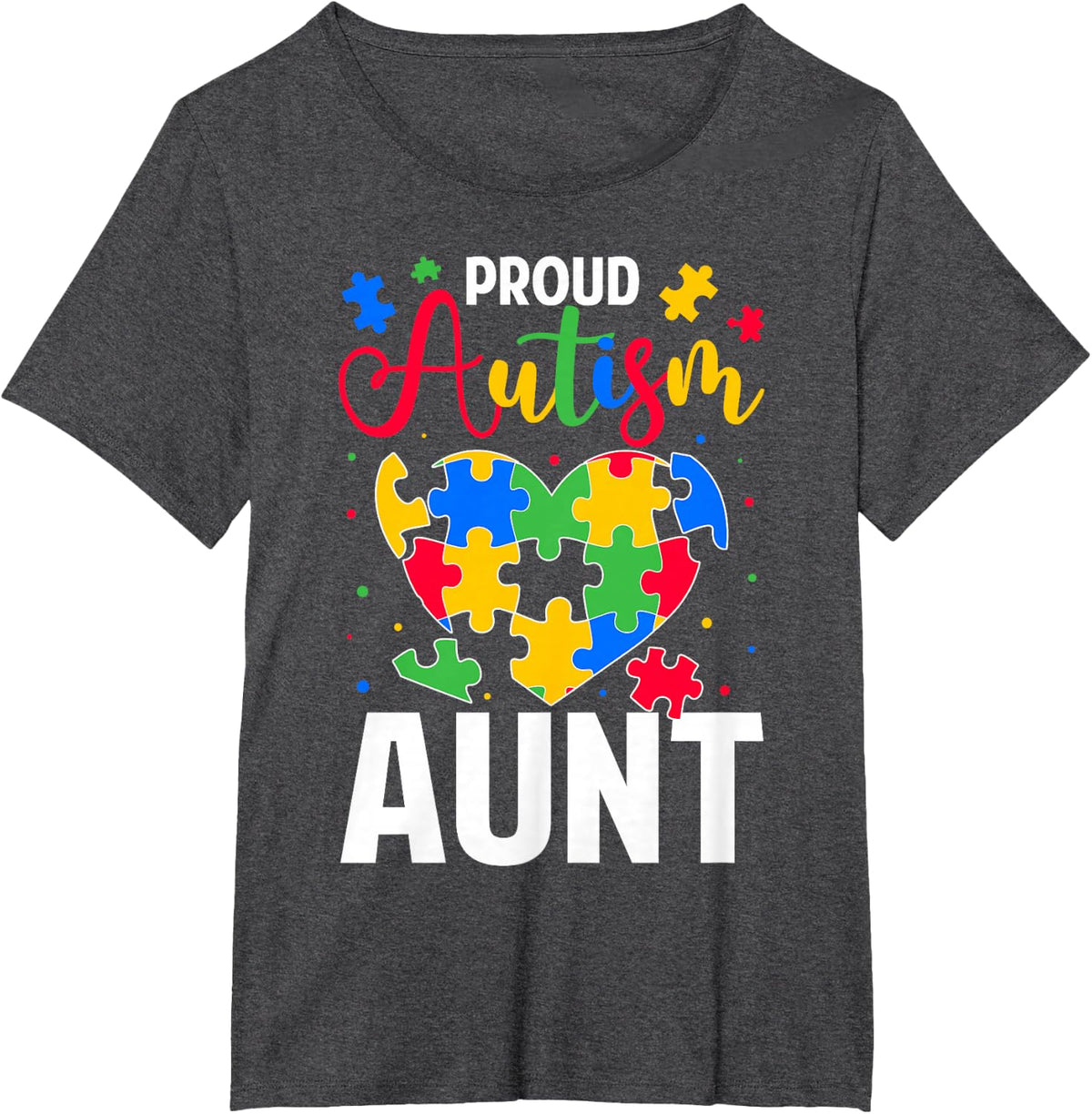 Proud Autism Aunt Autism Awareness Day Heart Puzzles T-Shirt - Dark Heather Grey