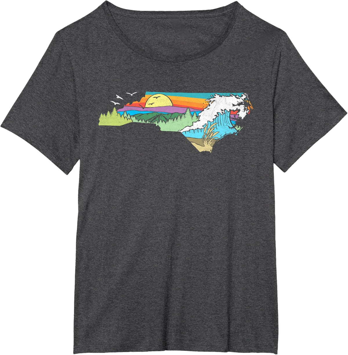 North Carolina Outdoors Retro Nature Lover Graphic T-Shirt Small - Dark Heather Grey