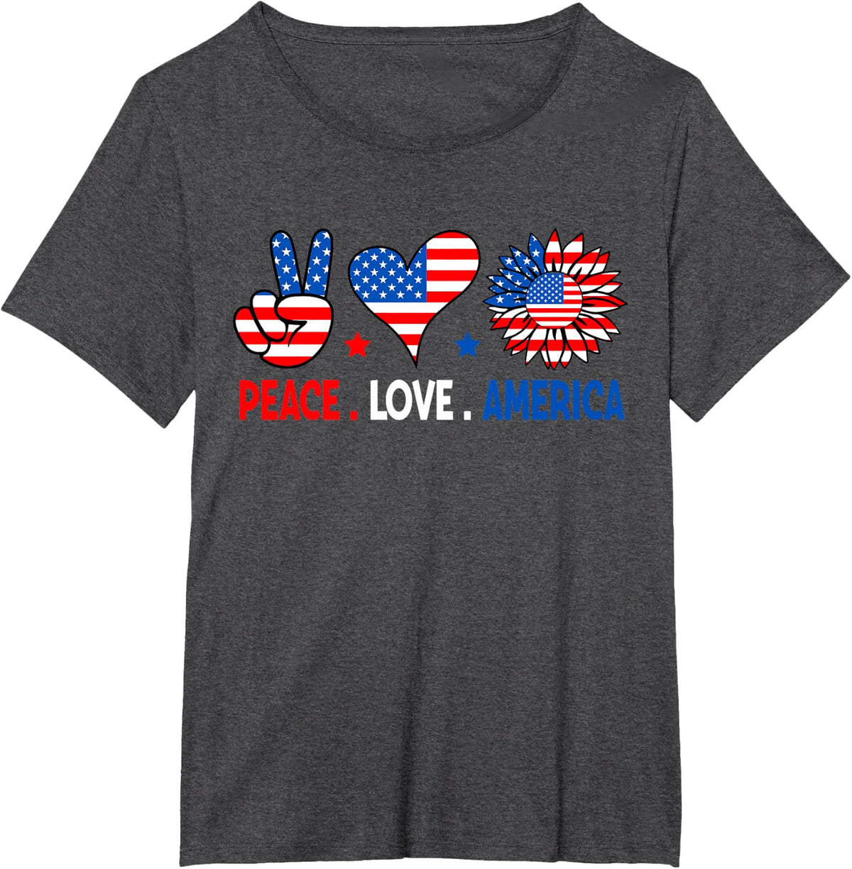 4th Of July Peace Love America US Flag Fourth Of July T-Shirt - Dark Heather Grey