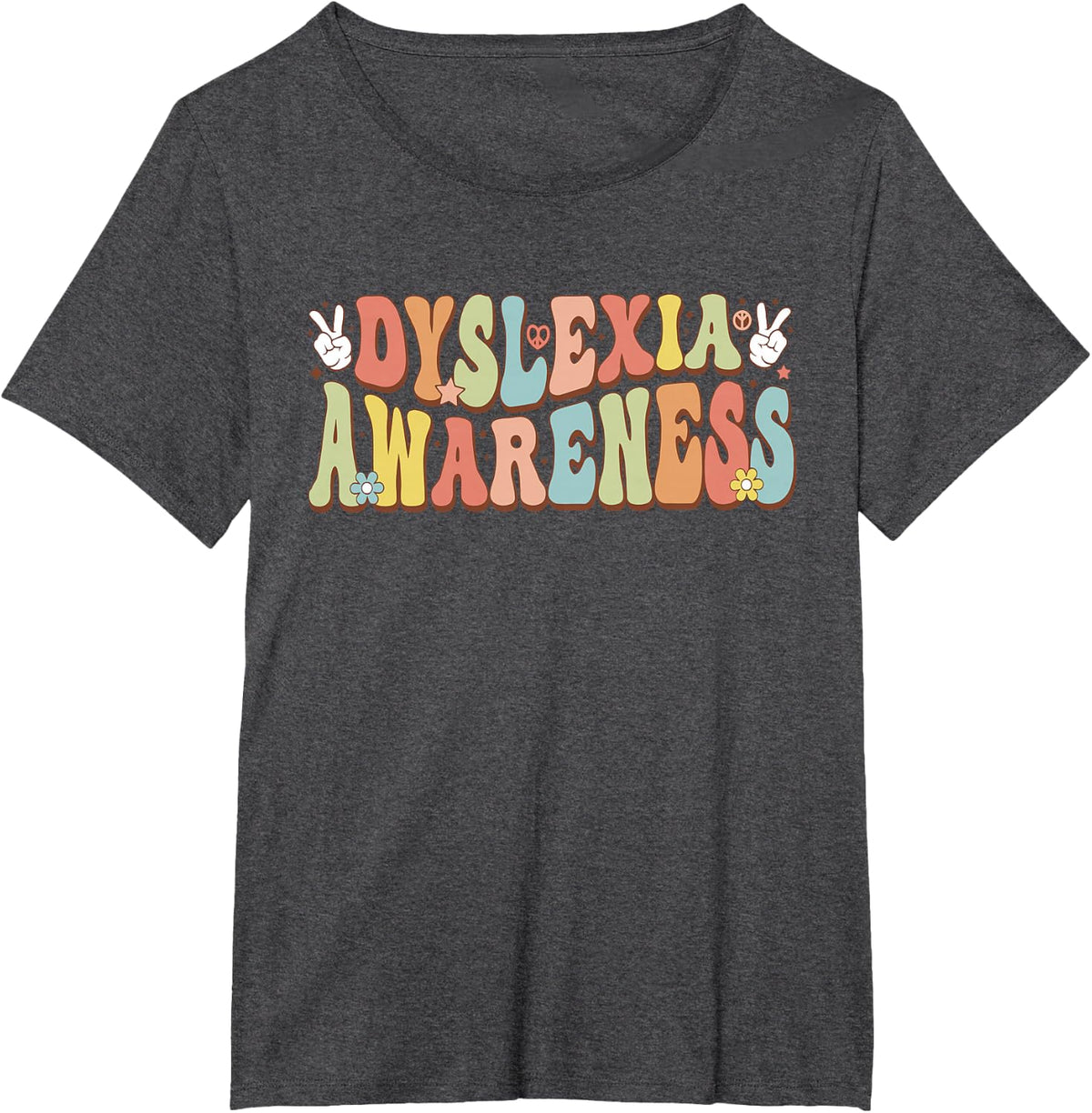 Retro Dyslexia Awareness Teacher T-Shirt Tee For Dyslexia Therapist Educator - Dark Heather Grey