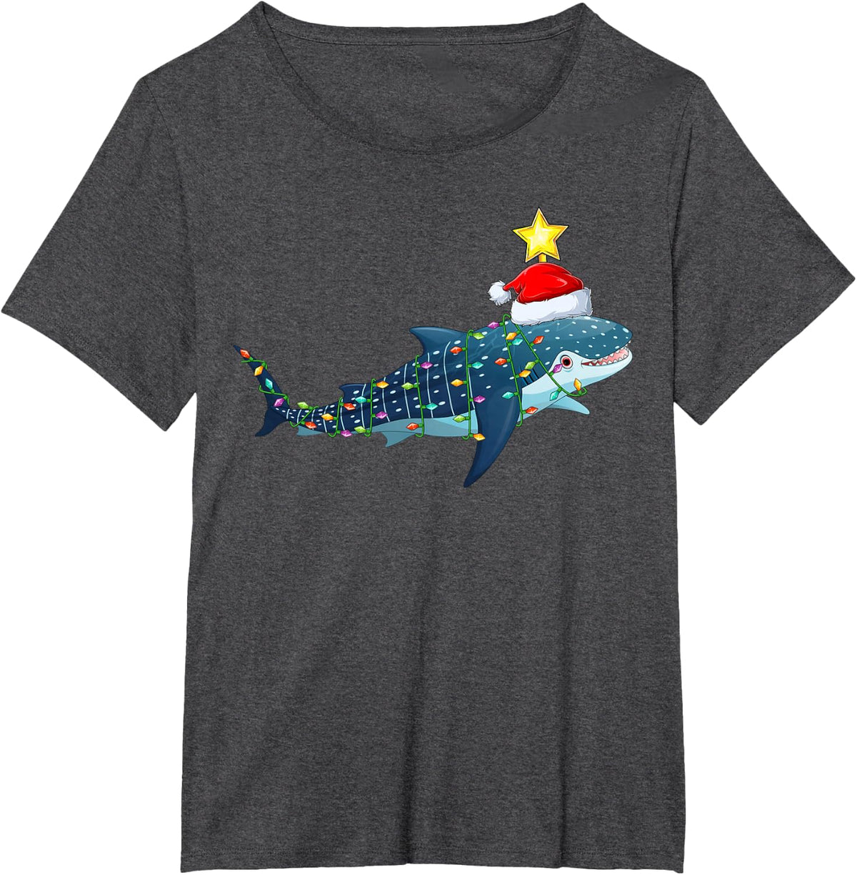 Whale Shark Xmas Tree Lighting Santa Whale Shark Christmas T-Shirt - Dark Heather Grey