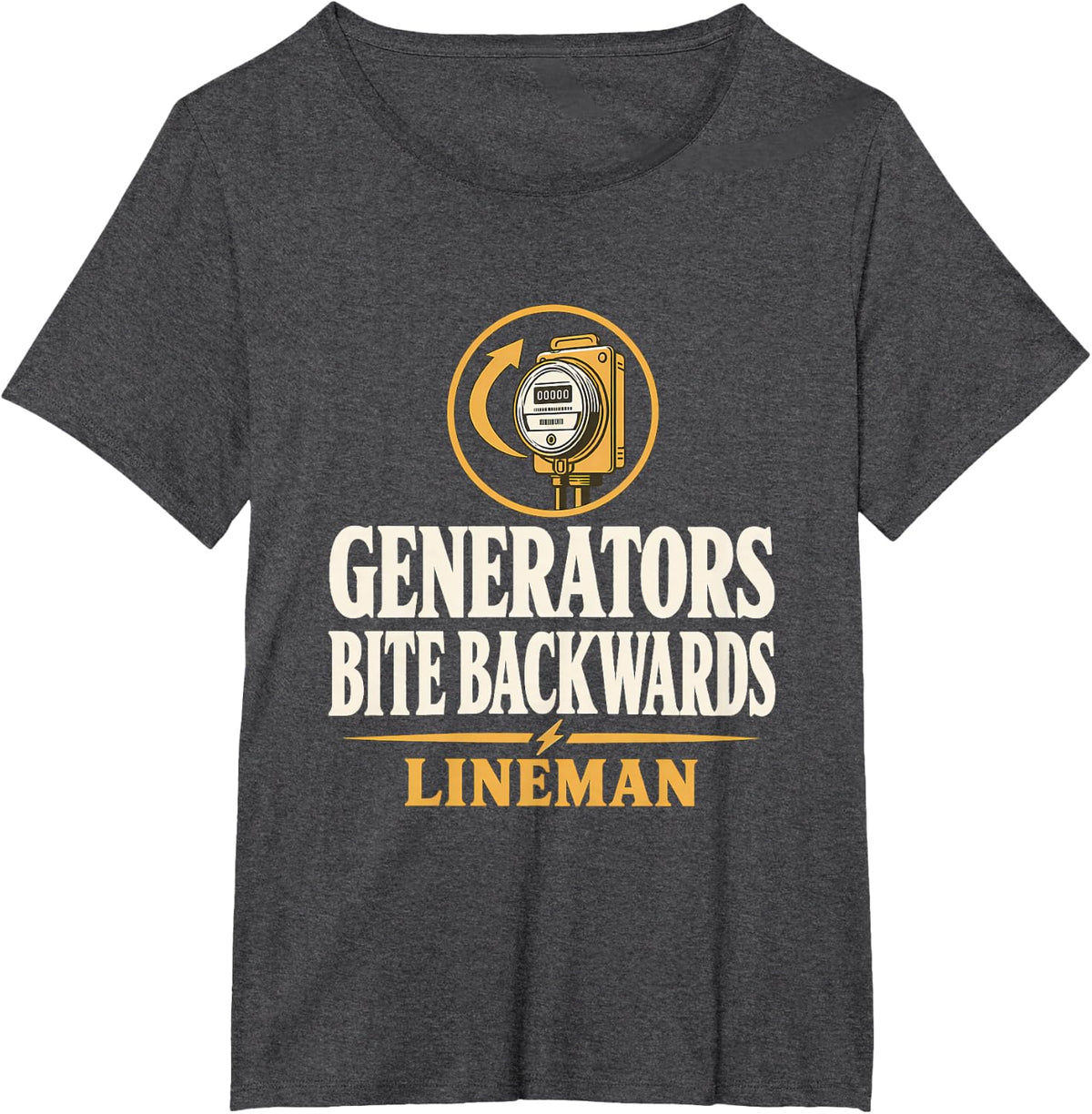 Generators Bite Backwards Lineman Backfeed Generator Safety T-Shirt - Dark Heather Grey