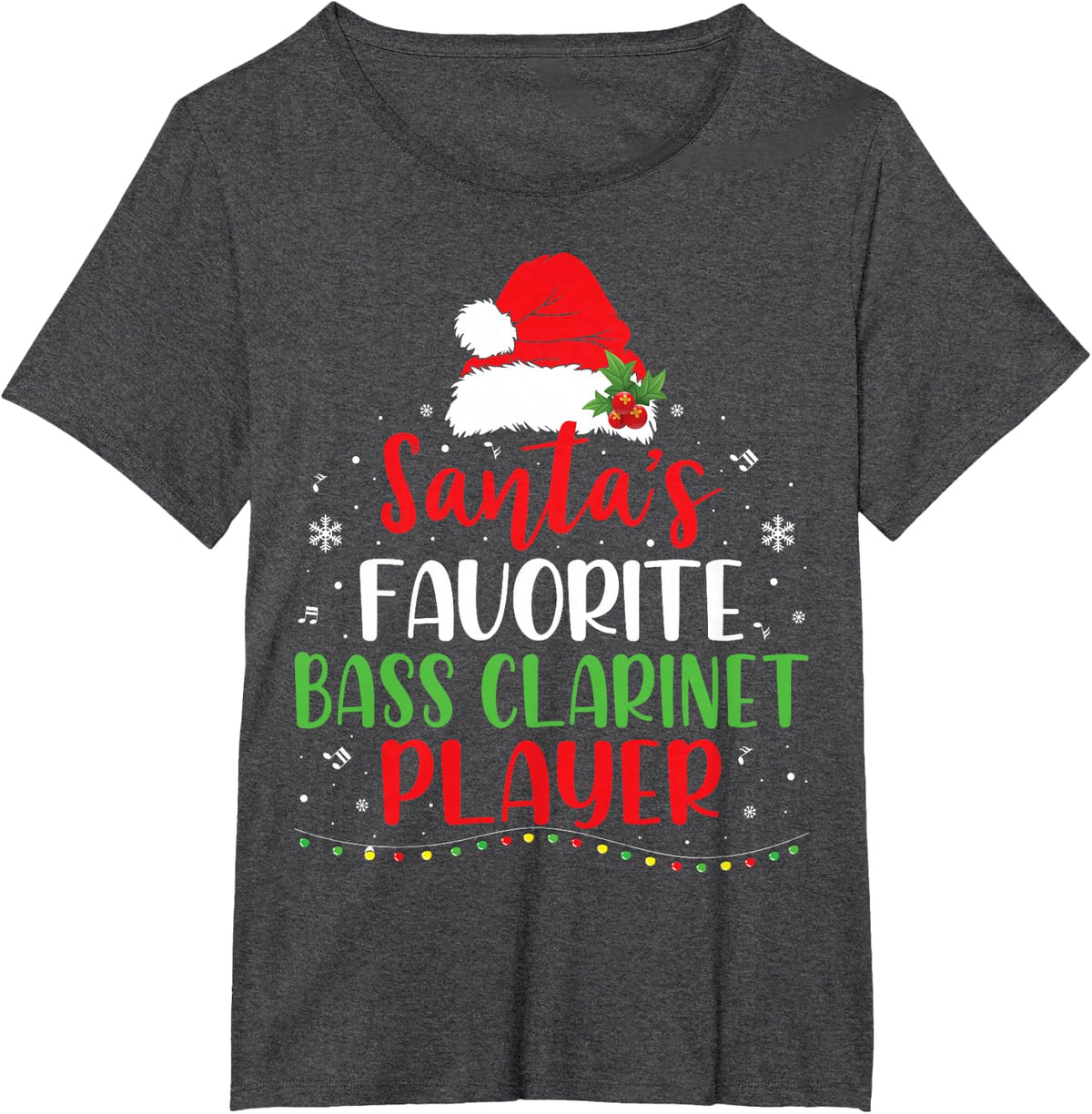 Santa's Favorite Bass Clarinet - Marching Band Christmas T-Shirt - Dark Heather Grey