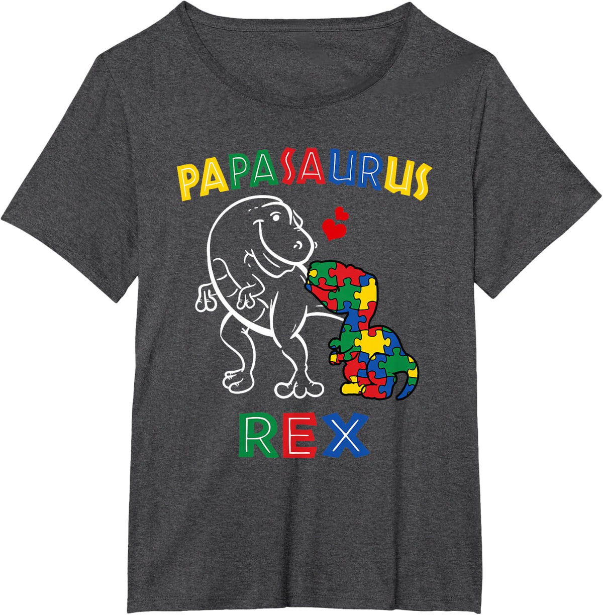 Papasaurus Autism Awareness Father's Day Daddy Dinosaur Papa T-Shirt - Dark Heather Grey