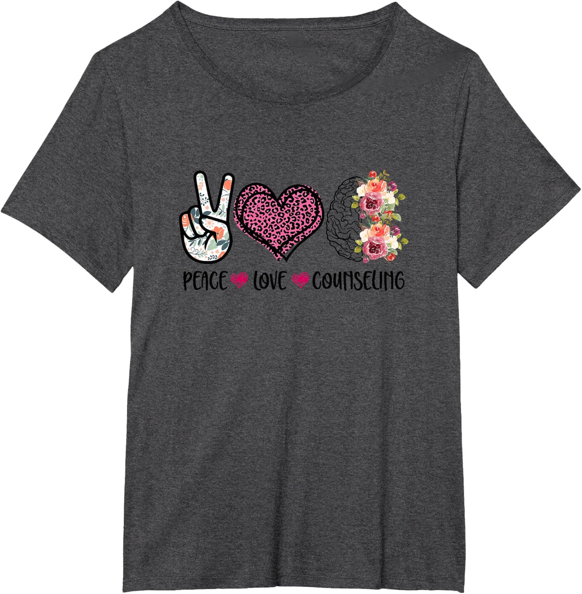 Peace Love Counseling Proud School Counselor Therapist Psych T-Shirt - Dark Heather Grey