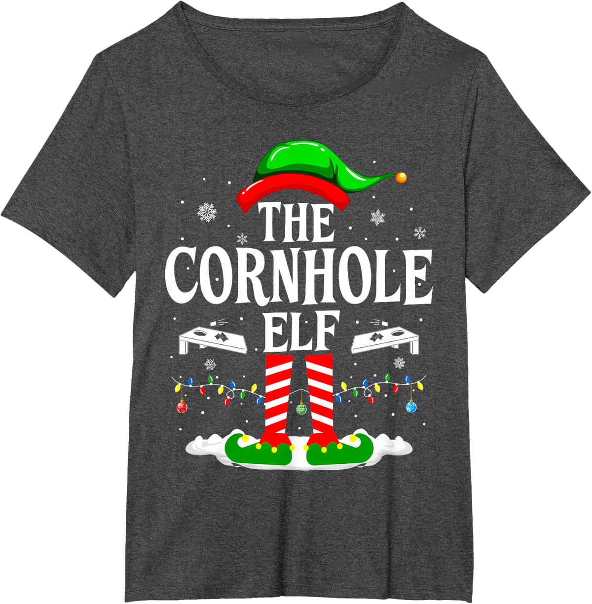The Cornhole Elf Funny Matching Xmas Cornhole Christmas T-Shirt - Dark Heather Grey