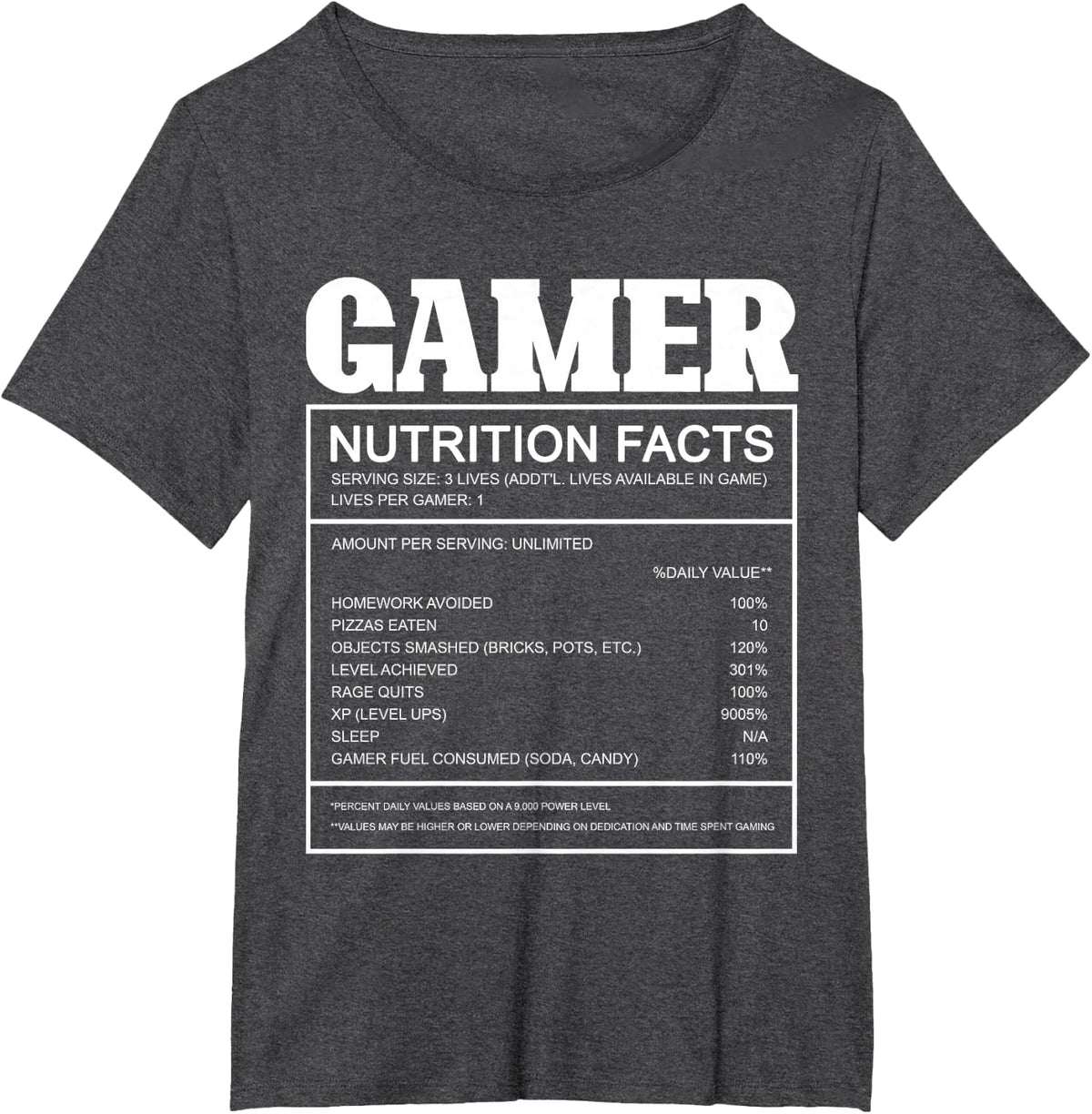 Gamer Nutritional Value Chart Gaming T-Shirt - Dark Heather Grey