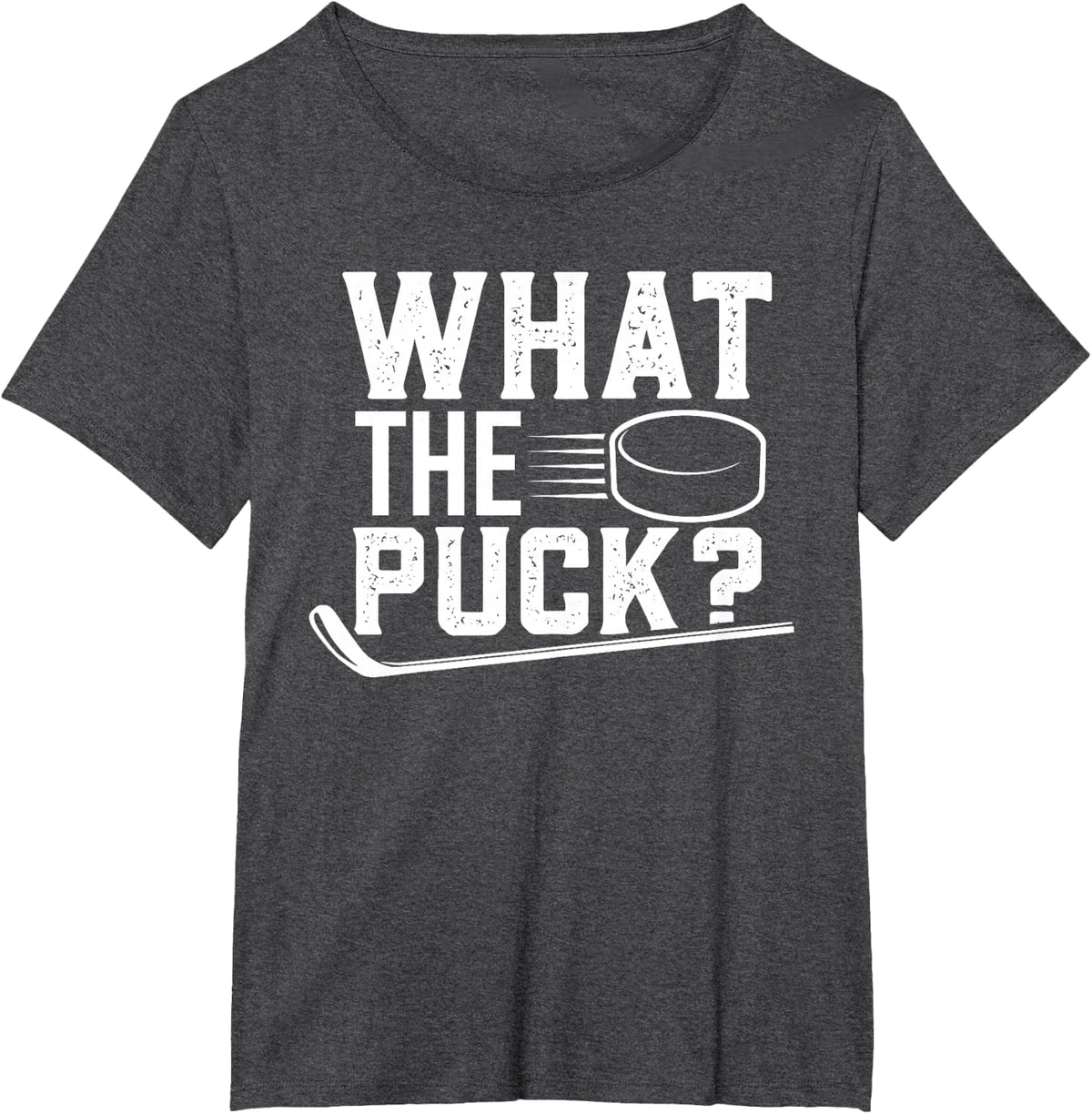 What The Puck In White Funny Ice Hockey Skating T-Shirt - Dark Heather Grey