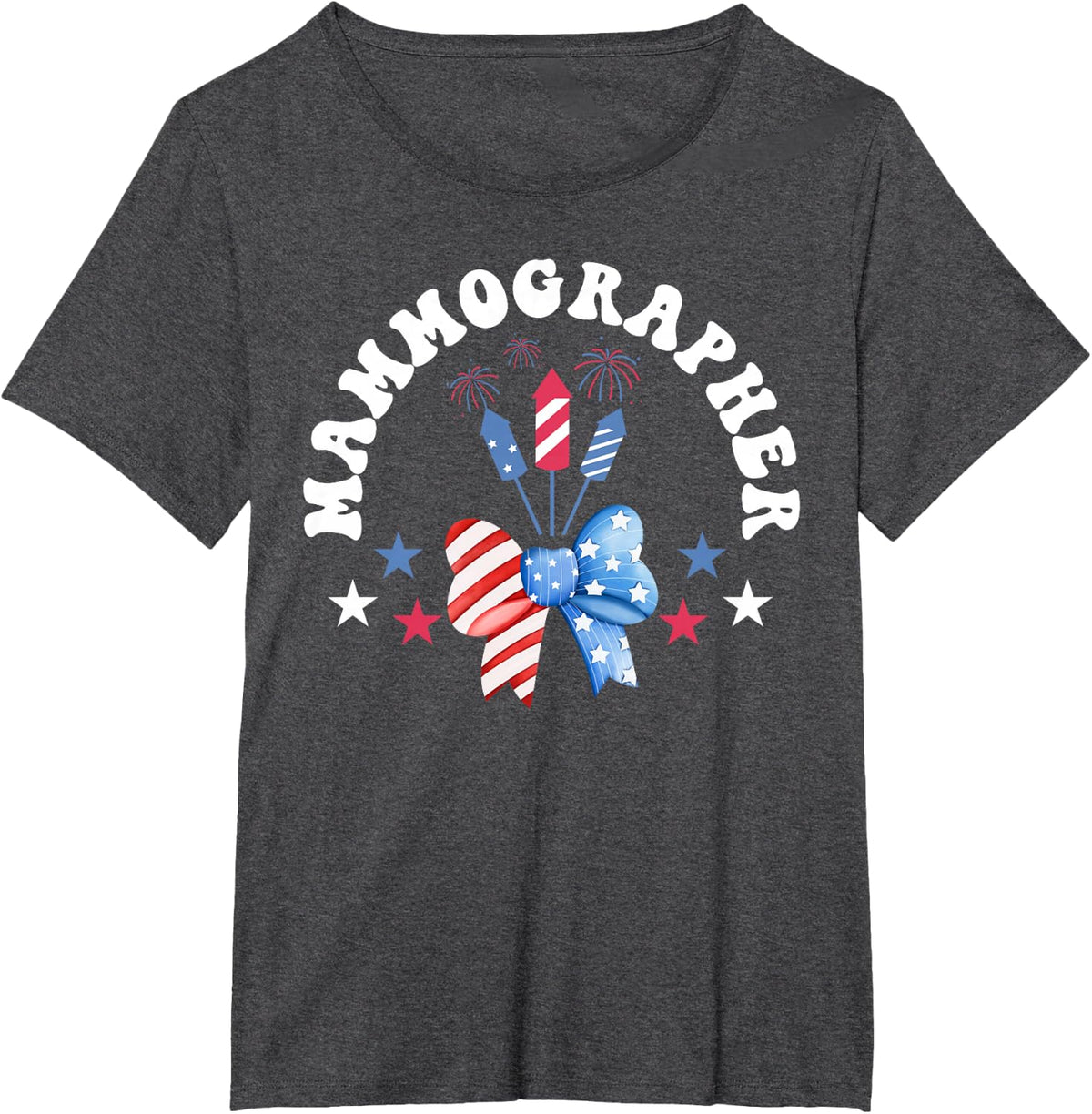 4th of July Mammographer Coquette Bow Firework Mammo Tech T-Shirt - Dark Heather Grey