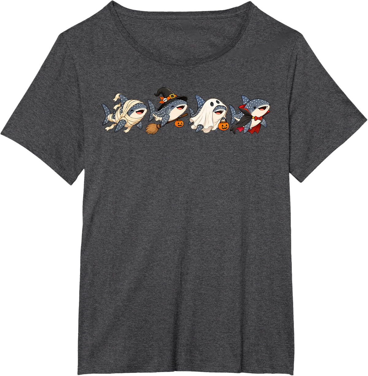 Halloween Whale Shark Funny Spooky Ghost Witch Mummy Whale T-Shirt - Dark Heather Grey