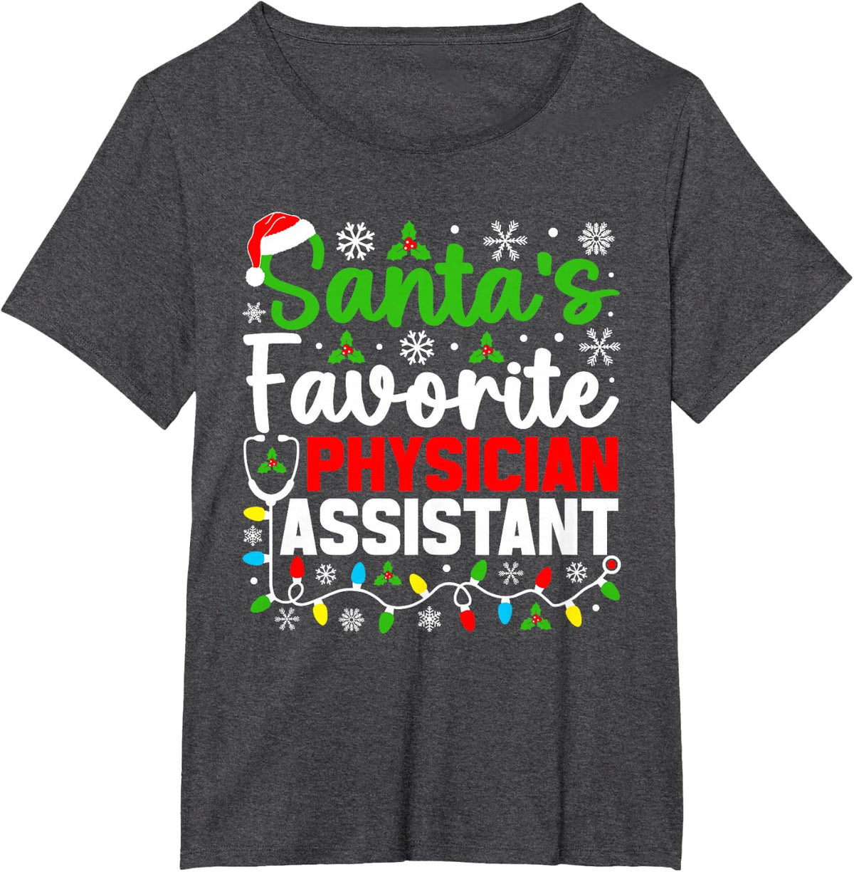 Santa's Favorite Physician Assistant Funny Christmas T-Shirt - Dark Heather Grey