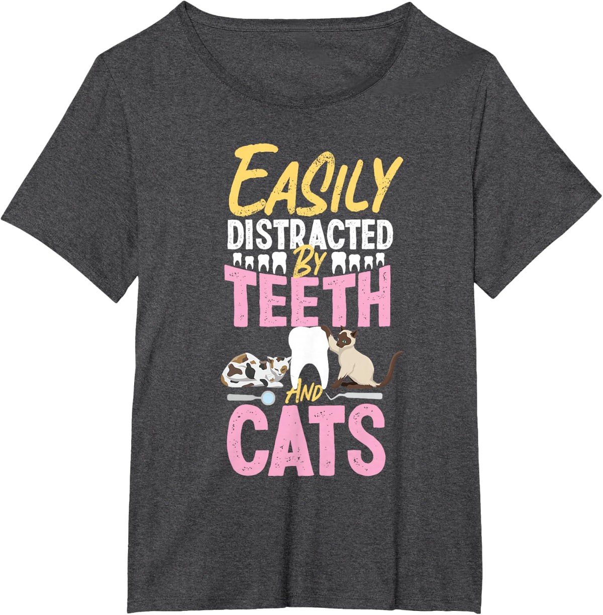 Dentist Dental Assistant Hygienist Cat Tooth T-Shirt - Dark Heather Grey
