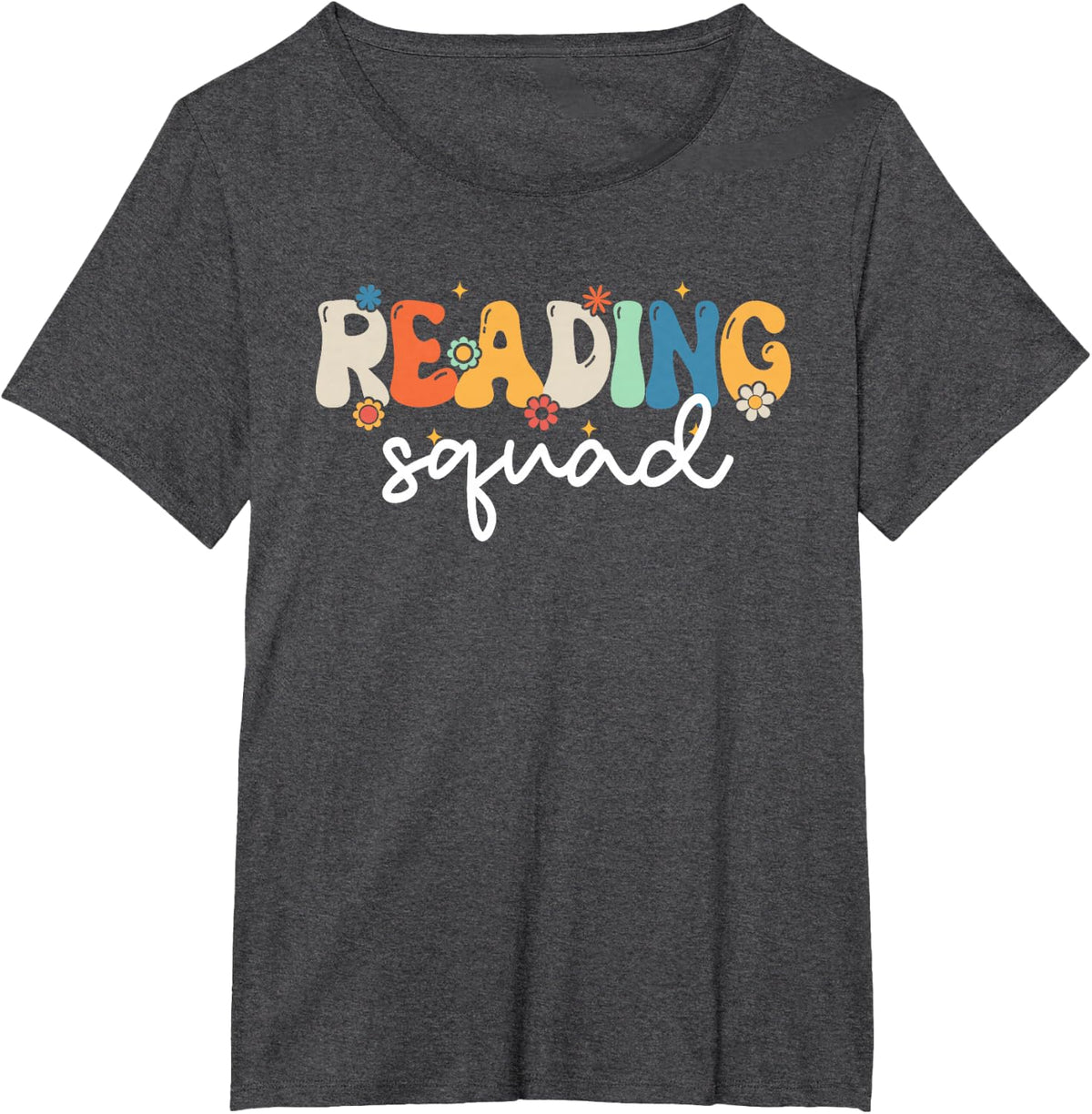 Retro Groovy Reading Squad Girls Boys Cute Reading Teacher T-Shirt - Dark Heather Grey