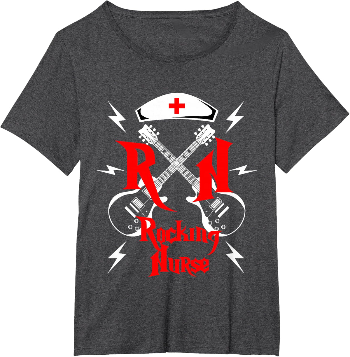 Nurse RN Guitar Rock N Roll Fan Nursing T-Shirt - Dark Heather Grey