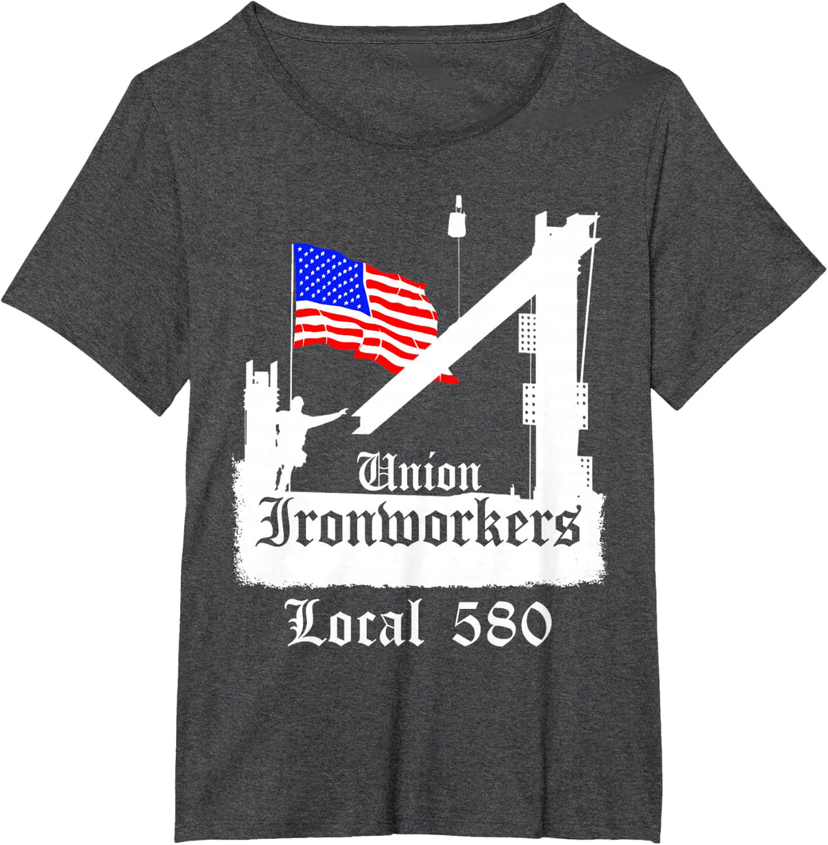 Union Ironworkers Local 580 NYC American Flag T-Shirt - Dark Heather Grey