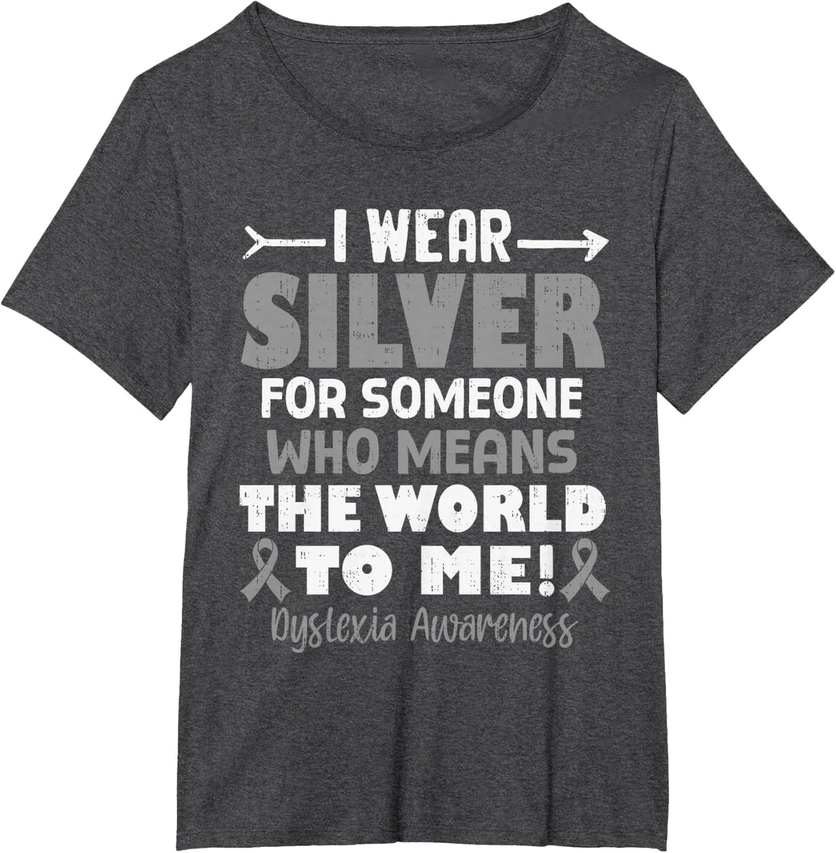 Dyslexia Awareness Ribbon Silver Specialist Family Support T-Shirt - Dark Heather Grey
