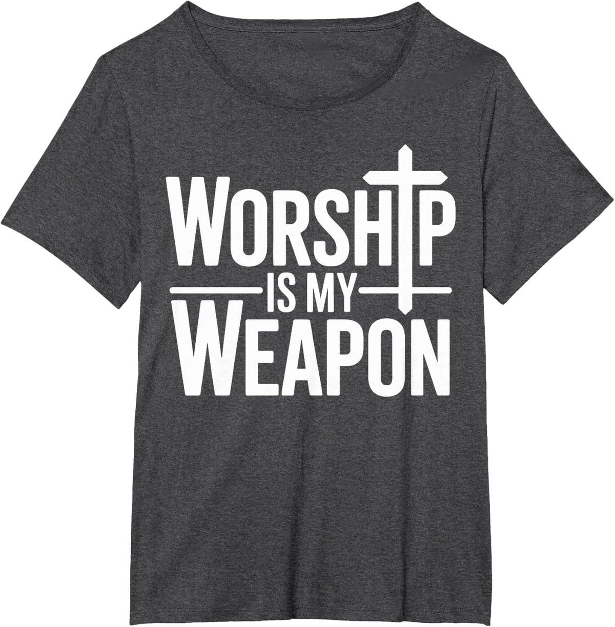Worship is My Weapon Christian Cross Faith T-Shirt - Dark Heather Grey