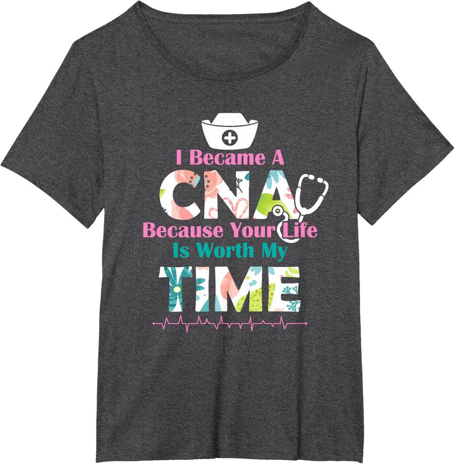 I Became A CNA Proud Nurse Nursing Saying Quote Gift T-Shirt Tee For Nurses - Dark Heather Grey